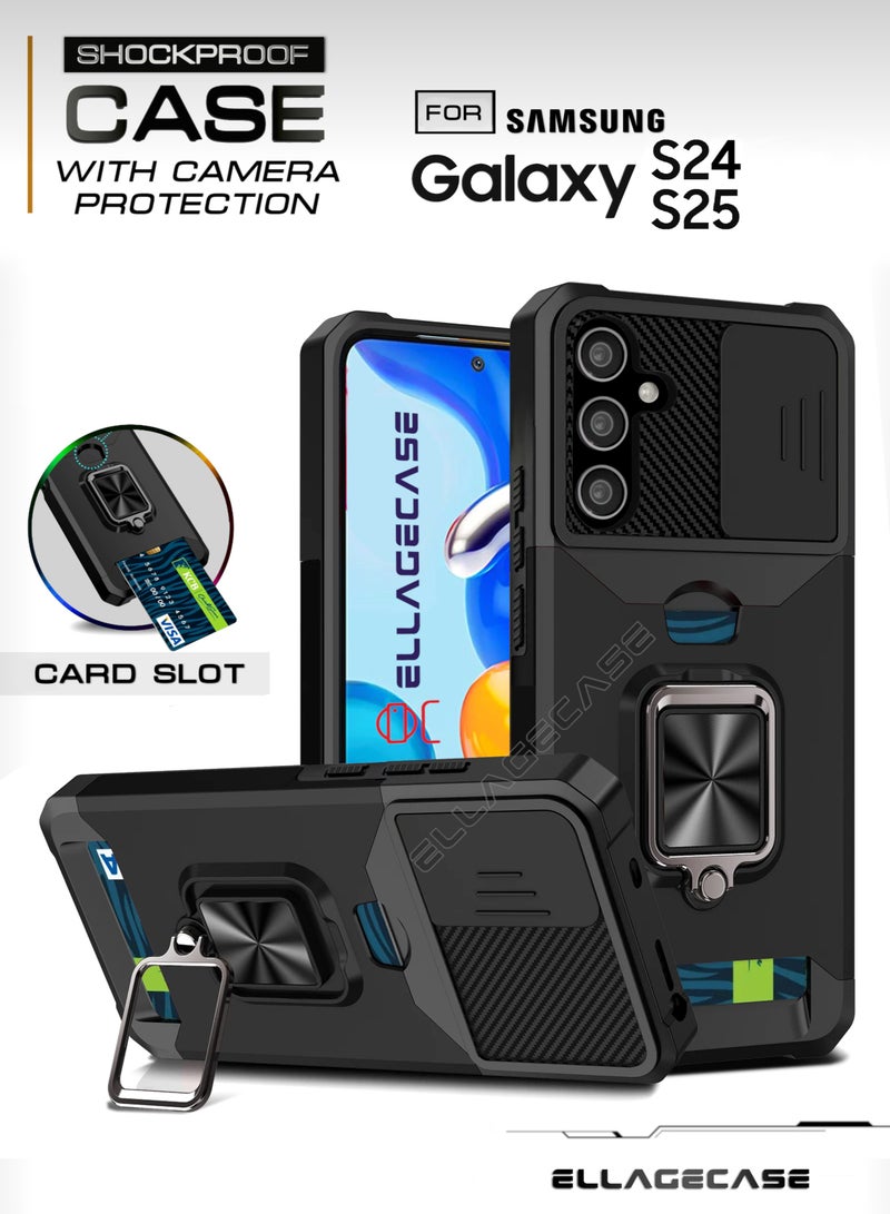 ELLAGECASE Impact-Resistant Case with Card Slot, Stand & Solid Camera Protection for Samsung Galaxy S24 / S25 – Includes Hidden Metal Plate - Image 1