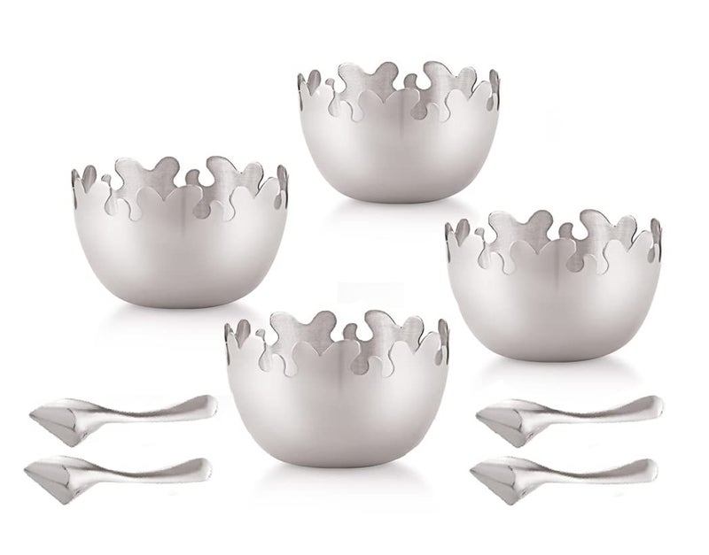 FINALITY Stainless Steel Navratn Dessert and Serving Bowl with Z Spoon, Size- 10 cm (4) - Image 1