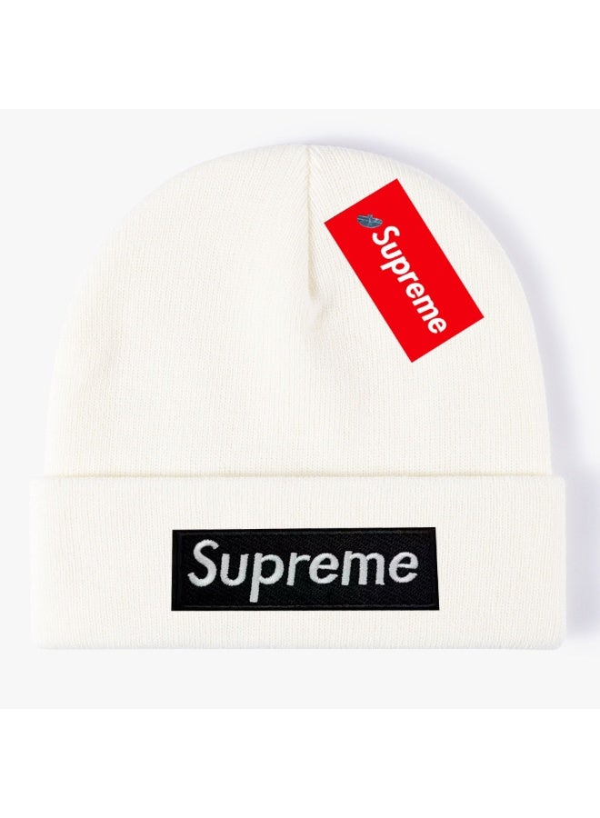 Supreme White Knit Beanie with Box Logo & Red Tag