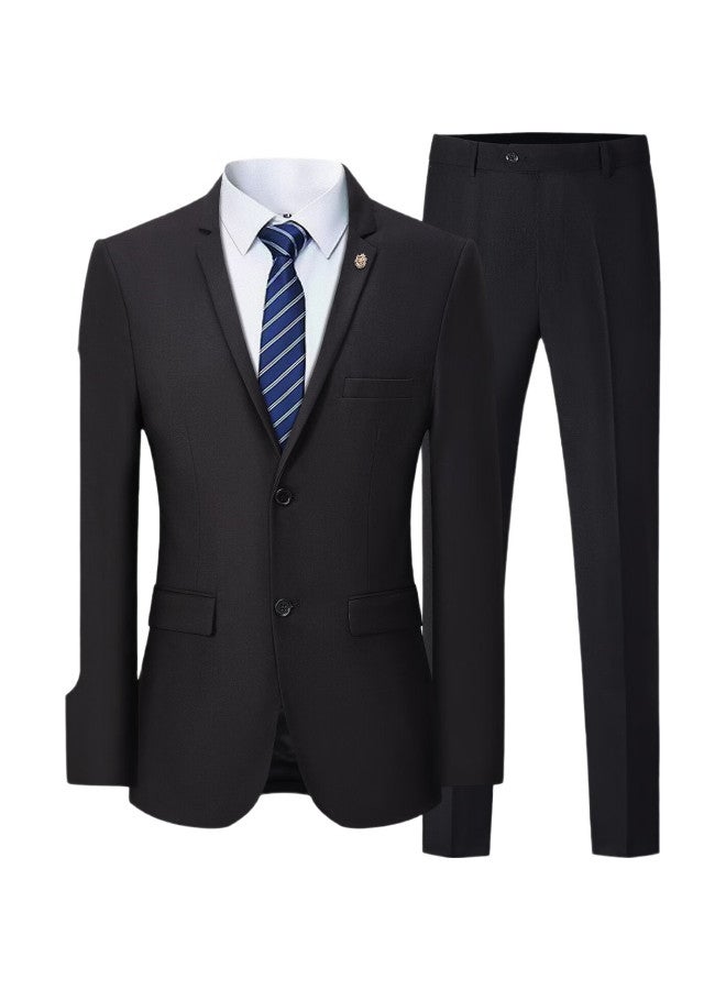 ROMON Suit Set For Men, Casual Business Professional Formal Wear, Wedding Groom Groomsman Suit Jacket E306, Black, Xl - Image 2