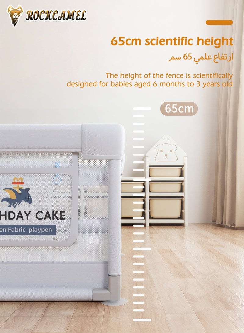 ROCKCAMEL Baby Playpen Fence with 3 Toddler Toys & 60 Ocean Balls, Infant Portable Play Yard with Suction Cups, Removable Washable Mesh, Indoor & Outdoor Kids Activity Center (Grey, 180 x 200cm) - Image 4