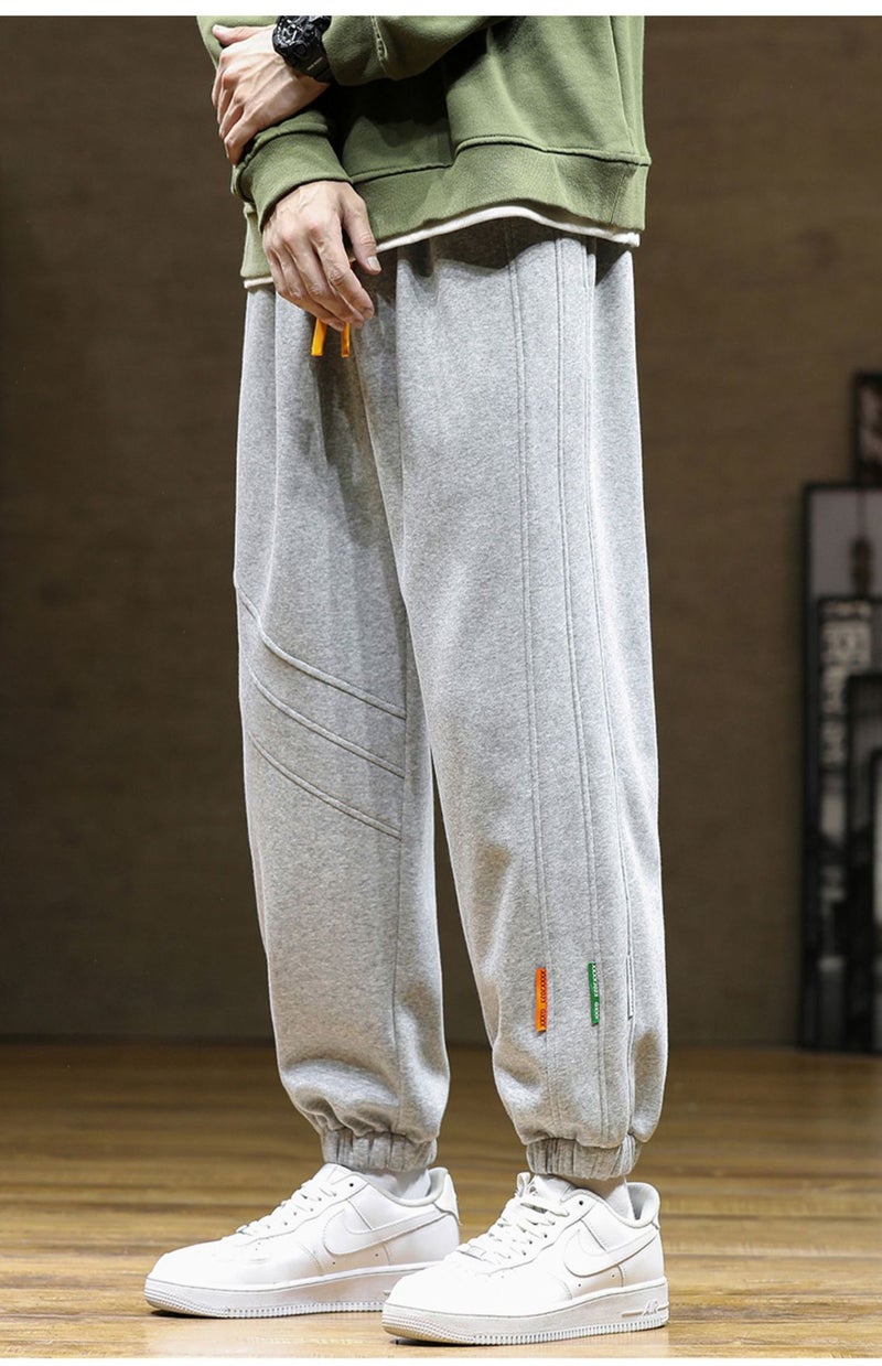 Sweat Pants Mens Autumn and Winter Loose High Quality Cotton plus size Youth Winter fleece-lined Casual Sports Foot Pants S37 [Grey-High Quality]] 
