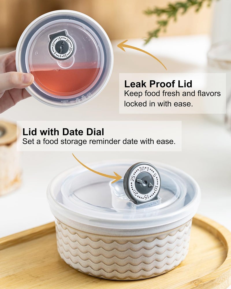 MISSYSSIM 12 oz Ramekins with Lids Airtight Ceramic Storage Containers with Lids for Meal Prep/Moving/Freezer/Oven, Creme Brulee Ramekin Sets with Covers for Leftovers, Baking, Cooking, Beige Ripple - Image 4