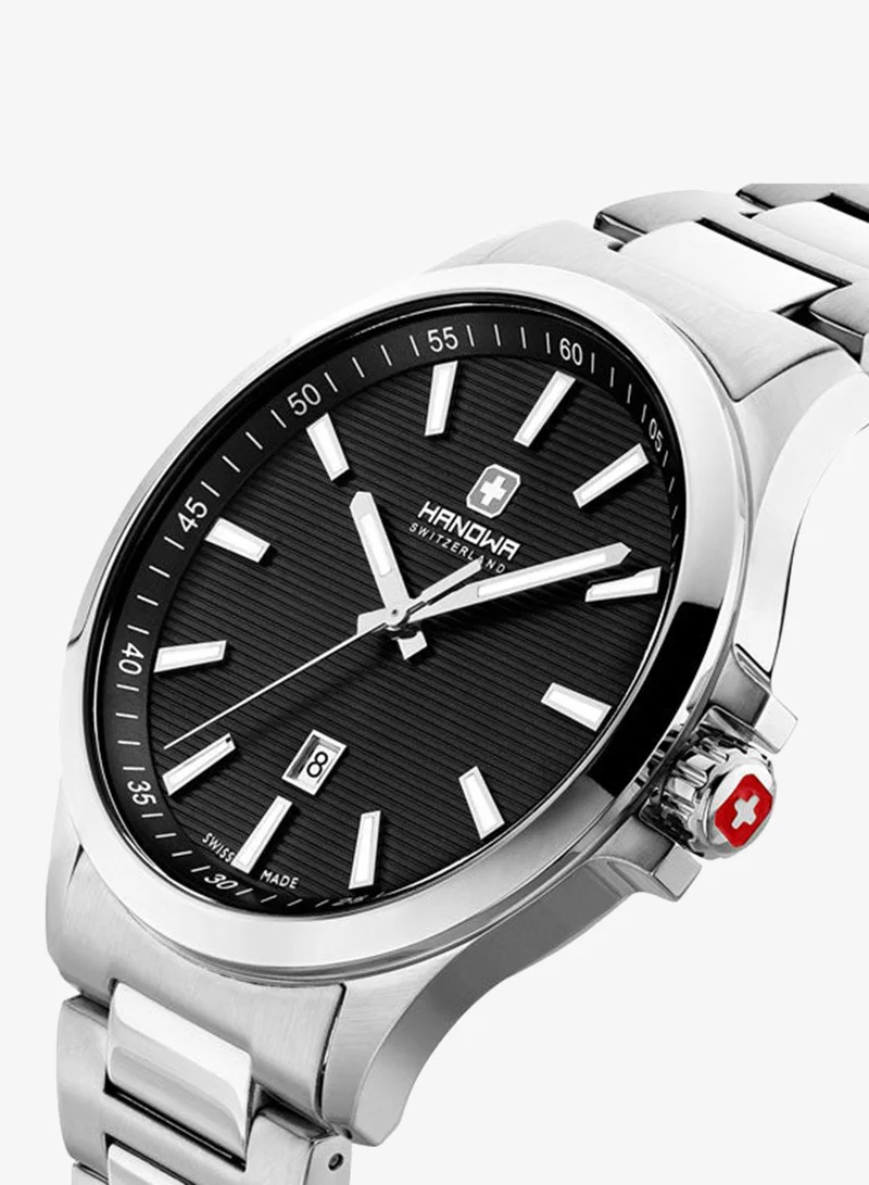 Hanowa  Kander Black Dial Silver Stainless Steel Bracelet Analog Watch for Men 43mm for Men | Best Price UAE