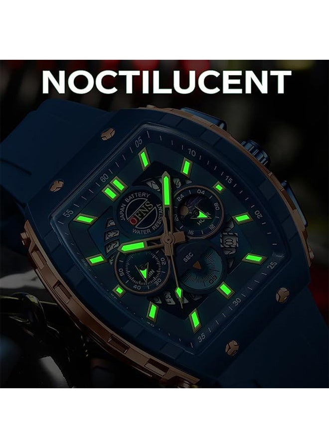 Men Watch Chronograph Analogue Sport Waterproof Running Stopwatch Tonneau Watches for Men Luminous Moon Phase Display Quartz Wrist Watch - Image 5