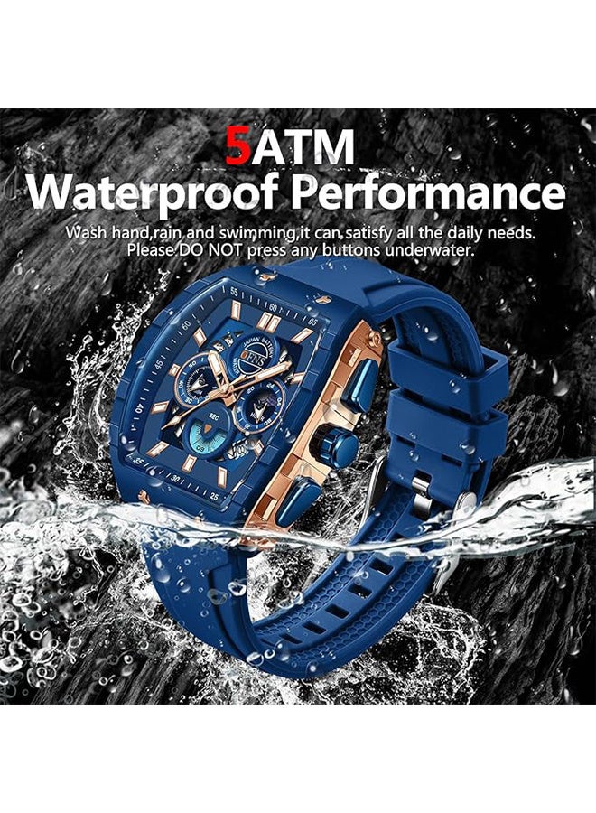 Men Watch Chronograph Analogue Sport Waterproof Running Stopwatch Tonneau Watches for Men Luminous Moon Phase Display Quartz Wrist Watch - Image 4