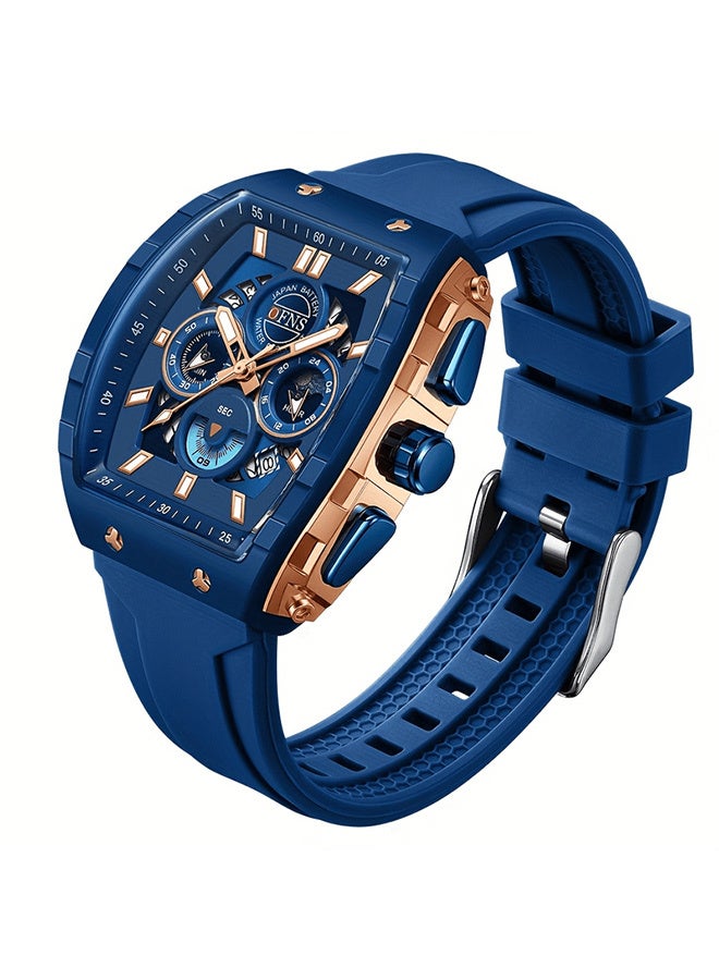 Men Watch Chronograph Analogue Sport Waterproof Running Stopwatch Tonneau Watches for Men Luminous Moon Phase Display Quartz Wrist Watch - Image 1