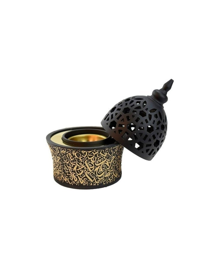مبخرة بخور فاخرة بنقوش الخط العربي باللون الأسود – حاملة عود وبخور ديكورية مع وعاء نحاسي – مبخرة فحم تقليدية للمنزل، المكتب والمجلس – فكرة هدية أنيقة - Image 2