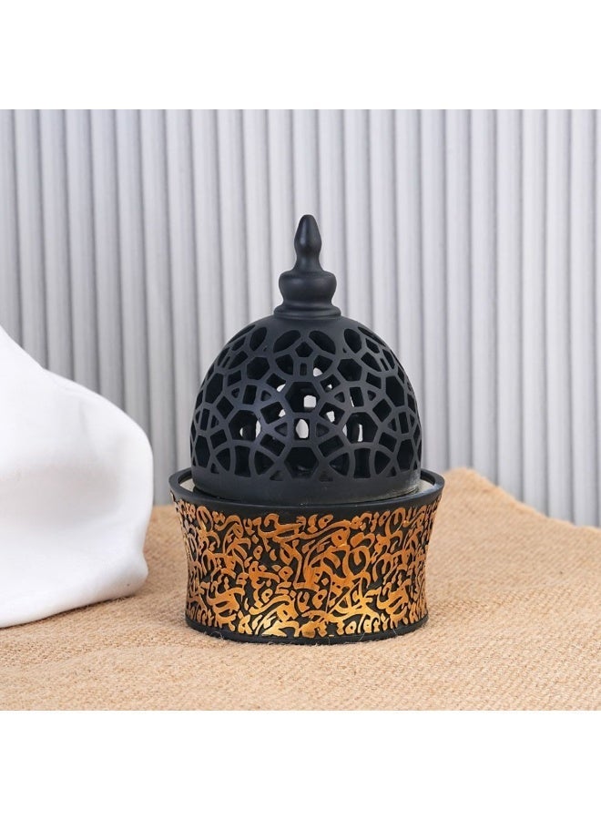 Premium Arabic Calligraphy Bakhoor Burner Black – Decorative Oud & Incense Holder with Brass Bowl – Traditional Charcoal Mabkhara for Home, Office & Majlis – Elegant Gift Idea - Image 1