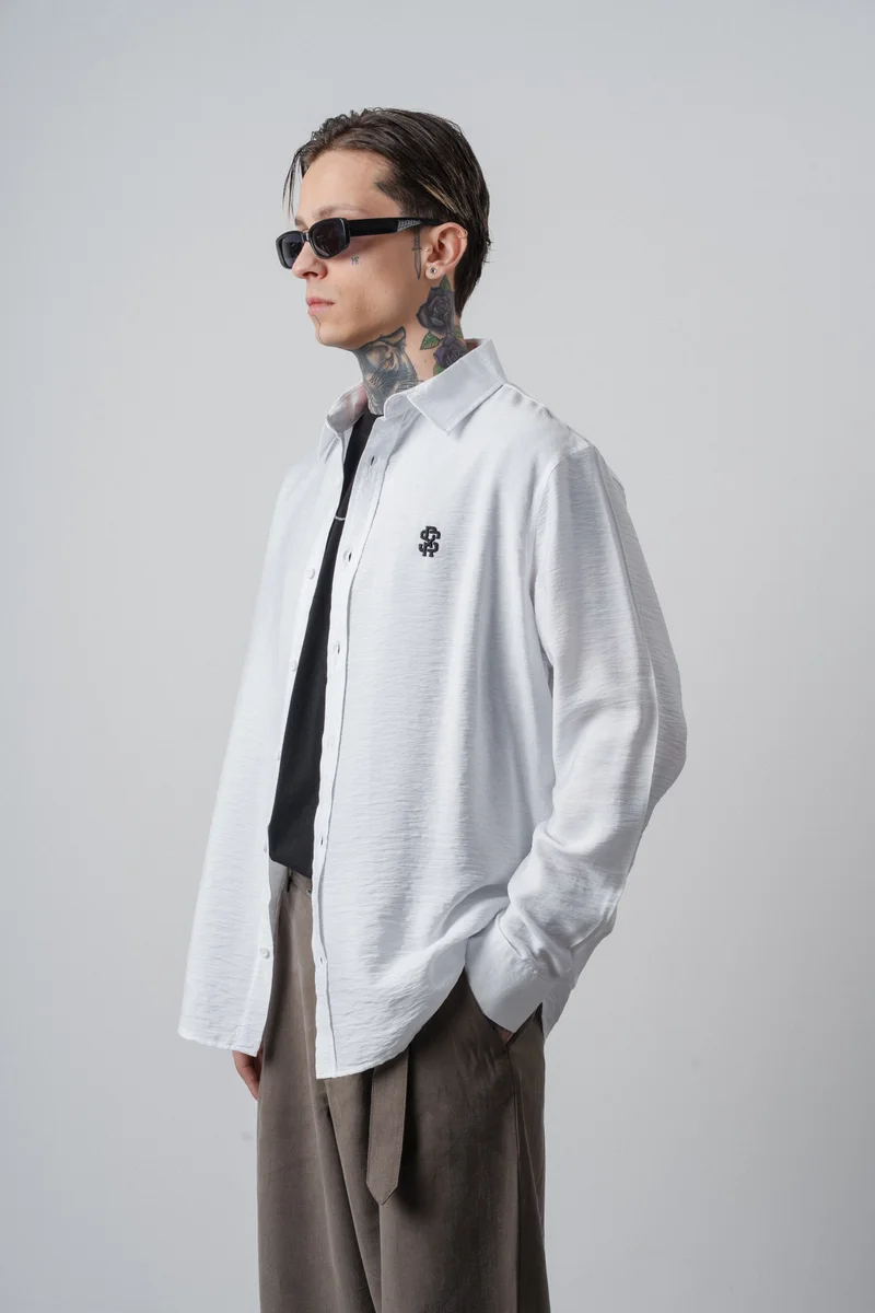RESPIRE Men's RS Embroidered Long-Sleeve Oversize Shirt White