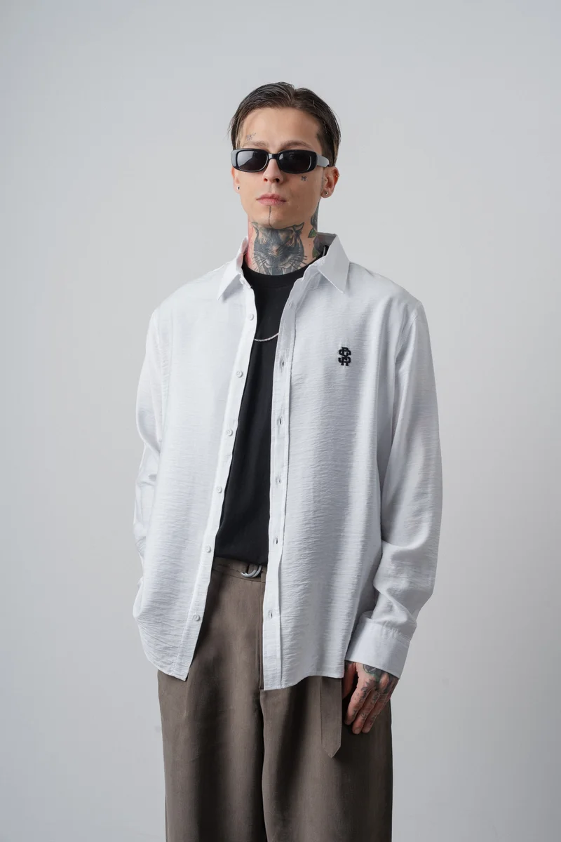 RESPIRE Men's RS Embroidered Long-Sleeve Oversize Shirt White
