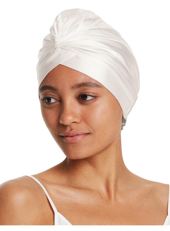 LilySilk 100% Mulberry Silk Sleep Cap For Curly Hair 19 Momme Silk Bonne Night Sleeping Cap Hair Wrap For Women With Elastic Band Ivory - Image 1