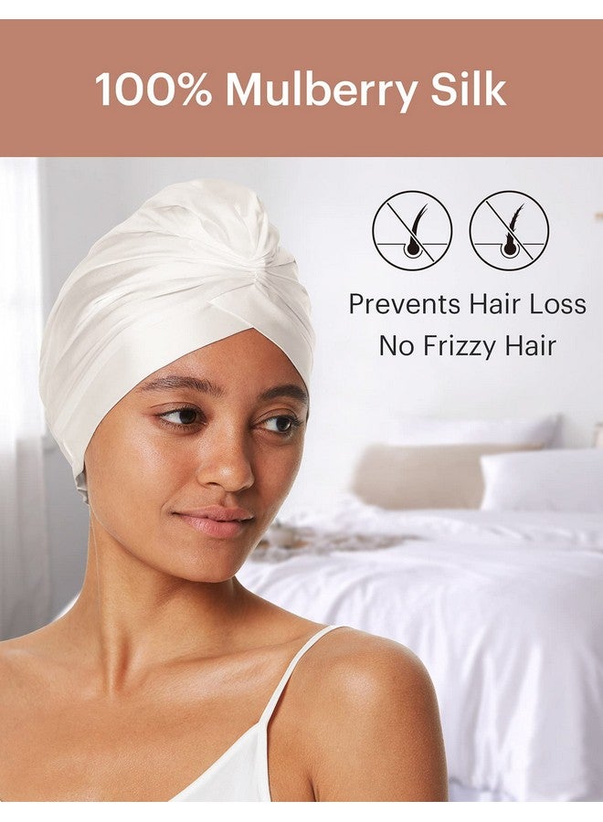 LilySilk 100% Mulberry Silk Sleep Cap For Curly Hair 19 Momme Silk Bonne Night Sleeping Cap Hair Wrap For Women With Elastic Band Ivory - Image 3