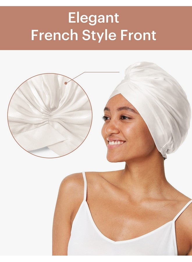 LilySilk 100% Mulberry Silk Sleep Cap For Curly Hair 19 Momme Silk Bonne Night Sleeping Cap Hair Wrap For Women With Elastic Band Ivory - Image 4