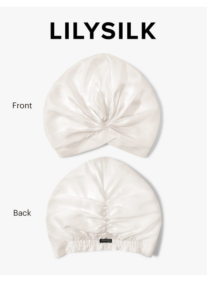LilySilk 100% Mulberry Silk Sleep Cap For Curly Hair 19 Momme Silk Bonne Night Sleeping Cap Hair Wrap For Women With Elastic Band Ivory - Image 2