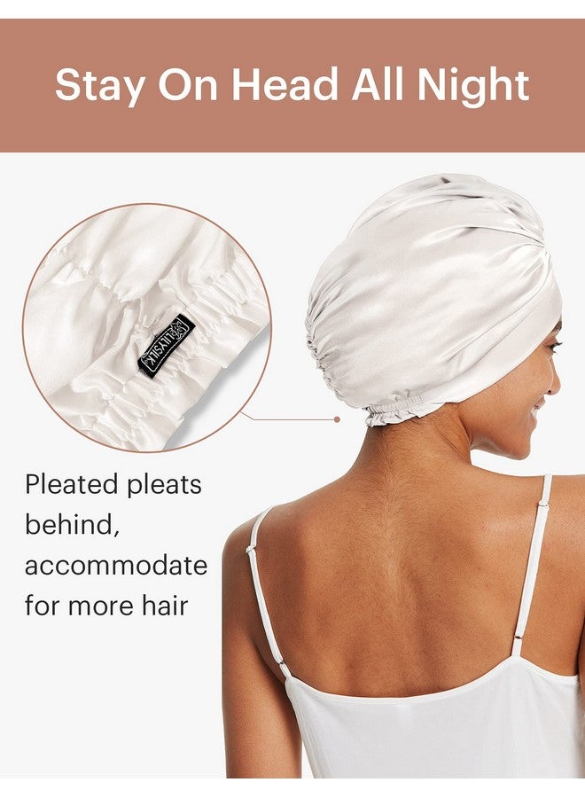LilySilk 100% Mulberry Silk Sleep Cap For Curly Hair 19 Momme Silk Bonne Night Sleeping Cap Hair Wrap For Women With Elastic Band Ivory - Image 5