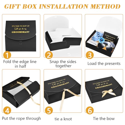 WLUSEAXI Groomsmen Proposal Box with Cards, 10.6x7.9x3.1 Inch Gift Box with Ribbon, Will You Be My Groomsman Box for Best Man Proposal Set of 8 - Image 5