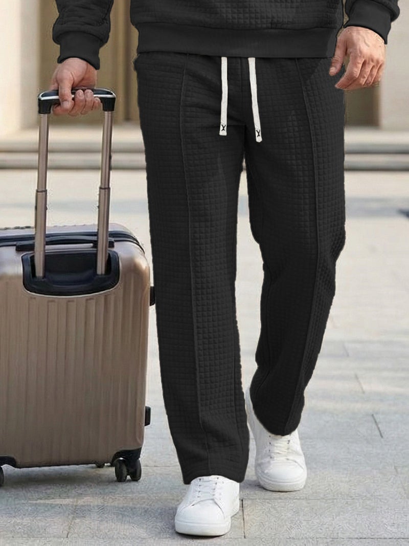 Men's Casual Jogger Pants Elastic Waist Loose Fit Outdoor Sports Waffle Knit Trousers - Image 5