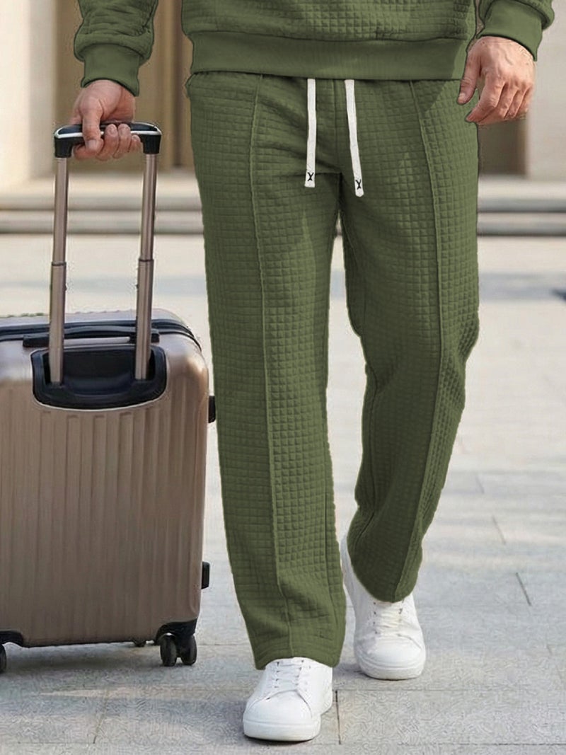 Men's Casual Jogger Pants Elastic Waist Loose Fit Outdoor Sports Waffle Knit Trousers - Image 3