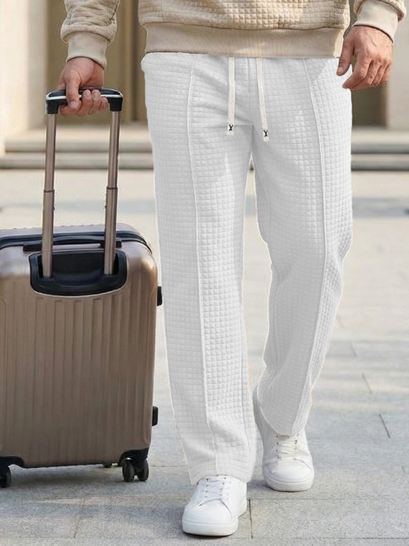 Men's Casual Jogger Pants Elastic Waist Loose Fit Outdoor Sports Waffle Knit Trousers - Image 2