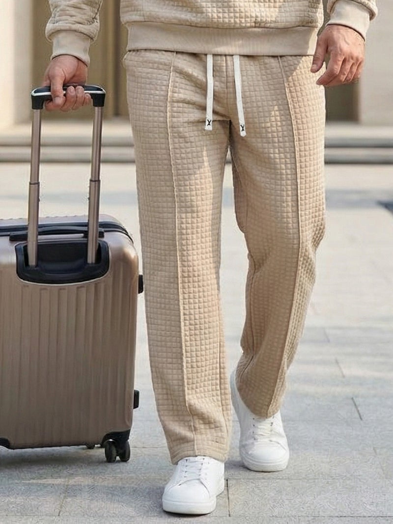 Men's Casual Jogger Pants Elastic Waist Loose Fit Outdoor Sports Waffle Knit Trousers - Image 4