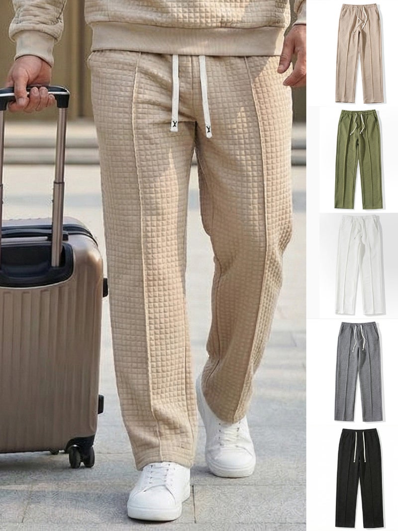 Men's Casual Jogger Pants Elastic Waist Loose Fit Outdoor Sports Waffle Knit Trousers - Image 1