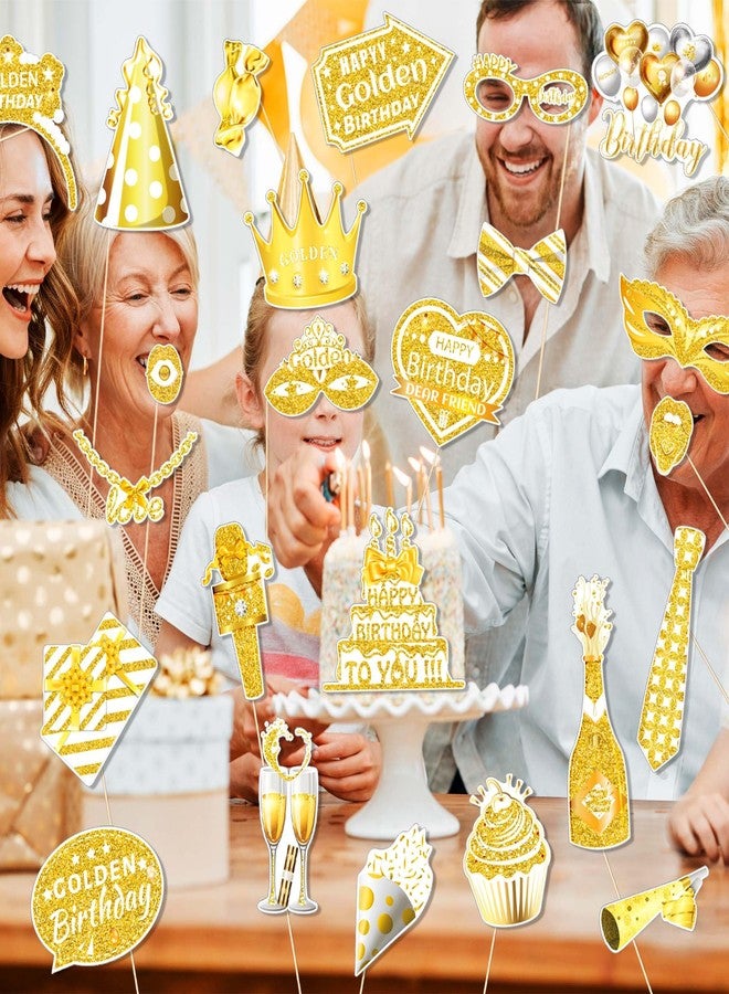 Lide Road 25 Pcs Golden Birthday Photo Booth Props for Birthday Party Decoration Supplies, Gold Glitter Stay Golden Theme Selfie Props Photography Backdrop Decorations for Birthdays Party Supplies - Image 4
