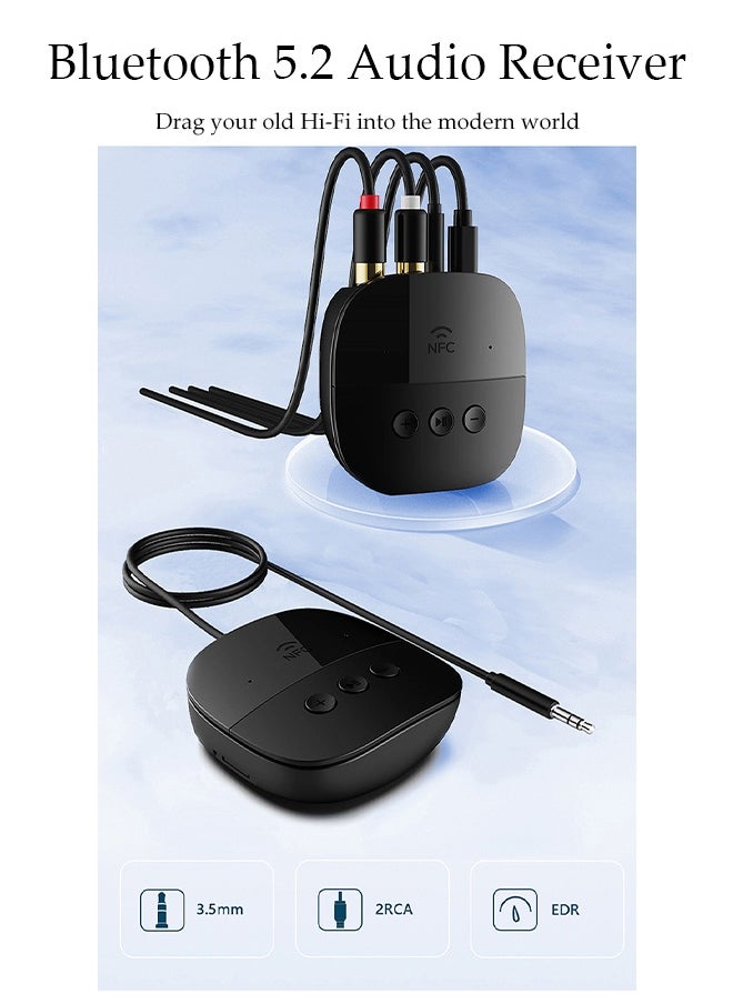 Bluetooth Receiver,Bluetooth 5.2 Car Adapter,Audio Receiver,Equipped with USB/TF card function, supporting NFC connection,Apply to Amplifier，Smart Phones，Tablets Laptops，Wired Speaker，54*54*13.7mm