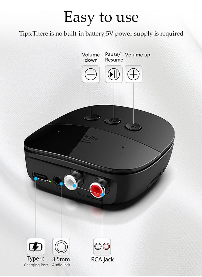 Bluetooth Receiver,Bluetooth 5.2 Car Adapter,Audio Receiver,Equipped with USB/TF card function, supporting NFC connection,Apply to Amplifier，Smart Phones，Tablets Laptops，Wired Speaker，54*54*13.7mm