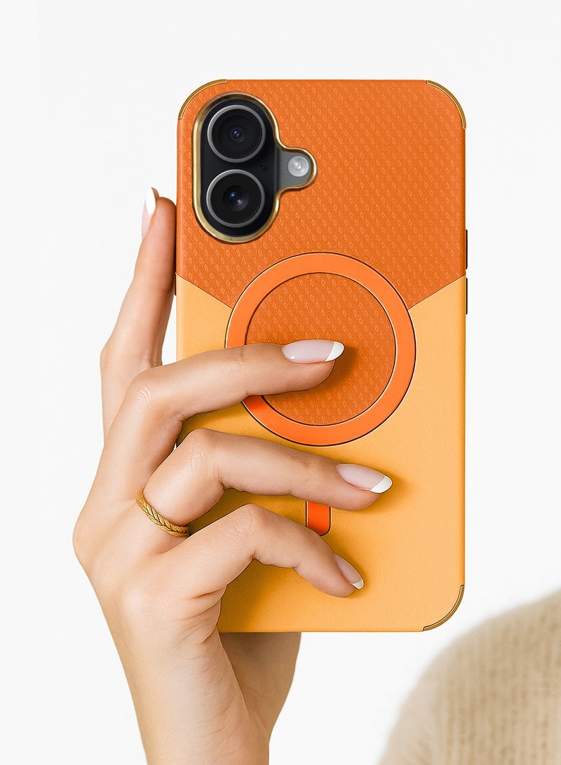 Wtech Apple iPhone 17 5G 2025 Luxury Double Color Leather Magsafe Magnetic Protective Case Cover (MCMPMN) - Orange - Image 3