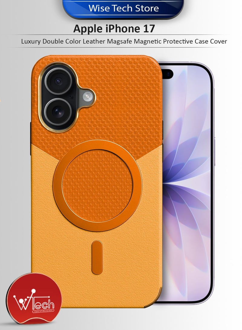 Wtech Apple iPhone 17 5G 2025 Luxury Double Color Leather Magsafe Magnetic Protective Case Cover (MCMPMN) - Orange - Image 1