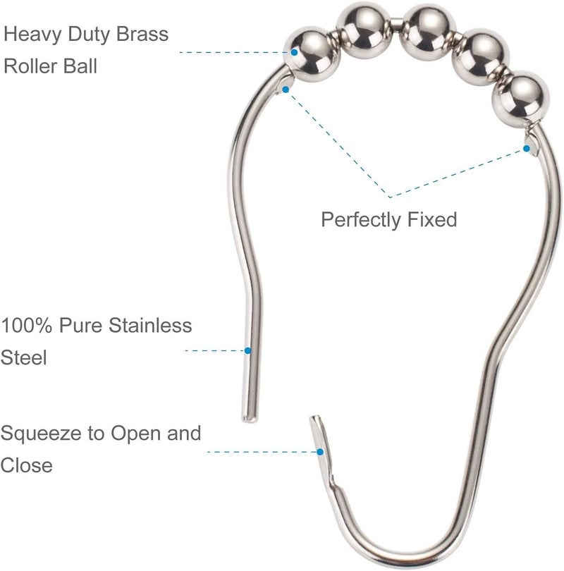 BLINE BLINE Shower Curtain Hooks, Shower Curtain Rings Rust Proof Stainless Steel Shower Rings for Curtain, Shower Hooks for Shower Curtain Bathroom Curtain Hooks Hangers (Set of 12)  - Image 3