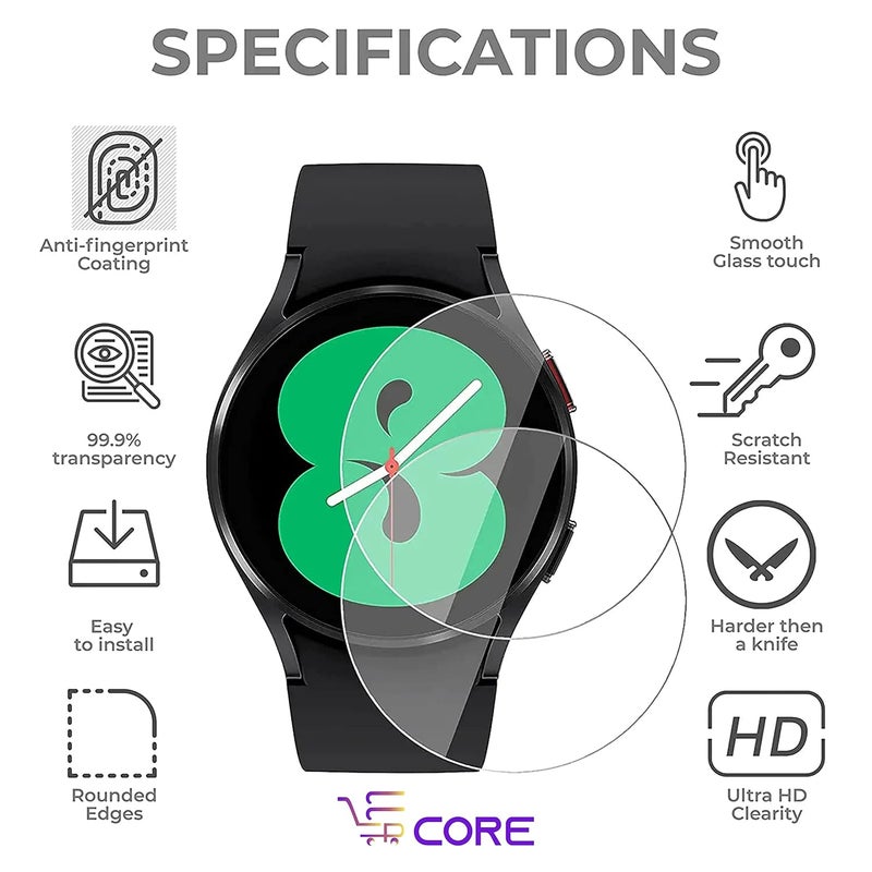 SPCORE Tempered Glass Screen Protector for Samsung Galaxy Watch 7 / Watch 6 / Watch 5 / Watch 4 (44mm) (1.4" inch) (Pack of 2) - Image 3