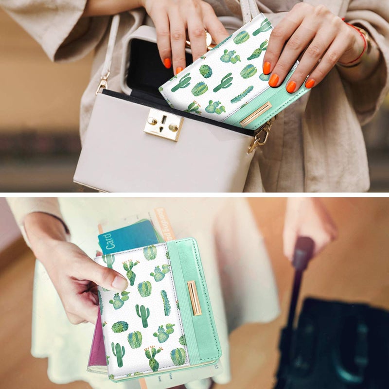 Coco Rossi Passport Holder Cover,Traveling Passport Case Cute Passport Wallet for Women,Cactus - Image 4