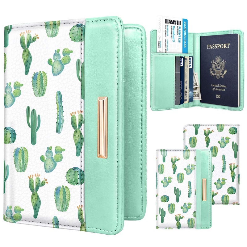 Coco Rossi Passport Holder Cover,Traveling Passport Case Cute Passport Wallet for Women,Cactus - Image 2