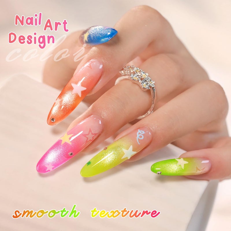 Double Rhythm Cat Eye Gel Nail Polish Set of 6 Same Color Same Bottle 0.5 Oz Shimmer Glitter with Magnet Holographic Reflective Magnetic UV Polish Kit at Home (Neon Orange Red Blue Green-T6-34) - Image 5