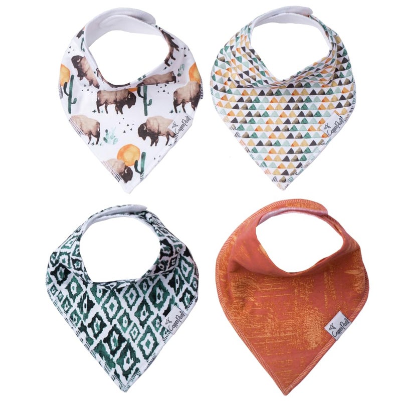 Copper Pearl Copper Pearl 4 Pack Soft Cotton Baby Bibs for Drooling and Teething Absorbent Drool Bibs for Baby Girl and Boy Adjustable to Fit Newborns to Toddlers Tons of Styles Bison