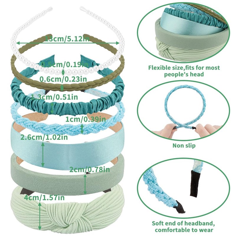 AHONEY 7 Pack Turquoise Headbands for Girls Women Headbands Trendy Non Slip Hairbands Cute Hair Accessories Multi-style Headband Pack Diademas Para Mujer - Image 3