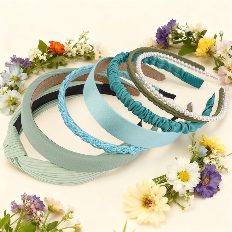 AHONEY 7 Pack Turquoise Headbands for Girls Women Headbands Trendy Non Slip Hairbands Cute Hair Accessories Multi-style Headband Pack Diademas Para Mujer - Image 2