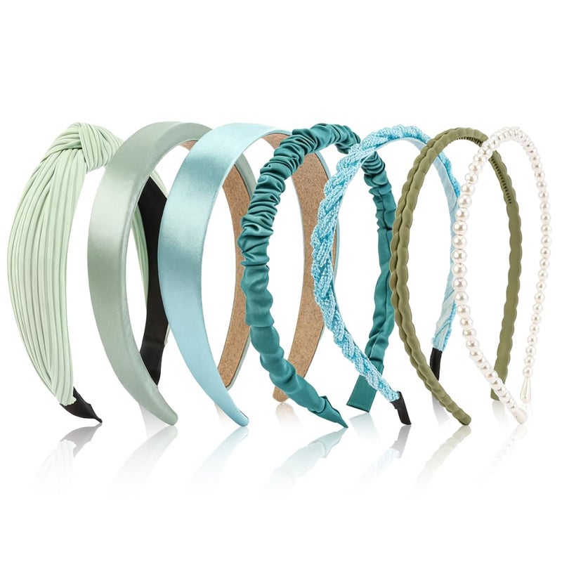 AHONEY 7 Pack Turquoise Headbands for Girls Women Headbands Trendy Non Slip Hairbands Cute Hair Accessories Multi-style Headband Pack Diademas Para Mujer - Image 1