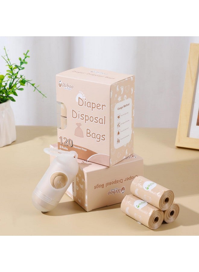 USBOO Diaper Bags Disposable, Biodegradeable Dirty Diaper Bag (8 Refill Rolls/120 Pack) with Dispenser | Essential for Travel and Quick Change on The Go | Baby Poop Bags | Unscented - Image 2