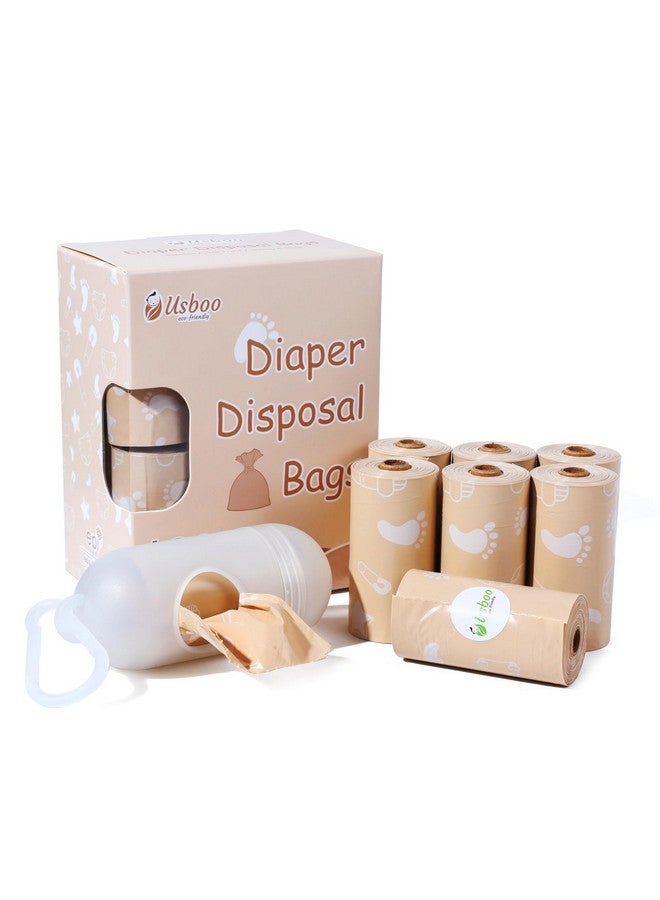 USBOO Diaper Bags Disposable, Biodegradeable Dirty Diaper Bag (8 Refill Rolls/120 Pack) with Dispenser | Essential for Travel and Quick Change on The Go | Baby Poop Bags | Unscented - Image 1