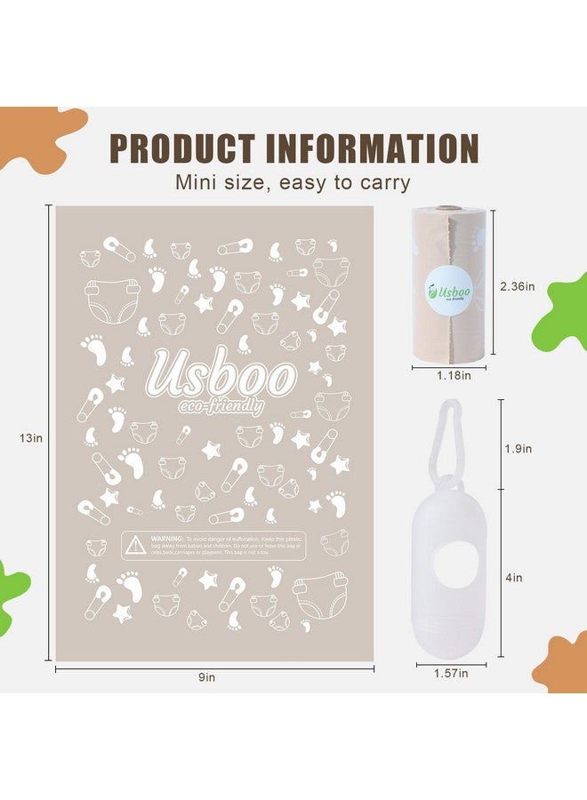 USBOO Diaper Bags Disposable, Biodegradeable Dirty Diaper Bag (8 Refill Rolls/120 Pack) with Dispenser | Essential for Travel and Quick Change on The Go | Baby Poop Bags | Unscented - Image 4