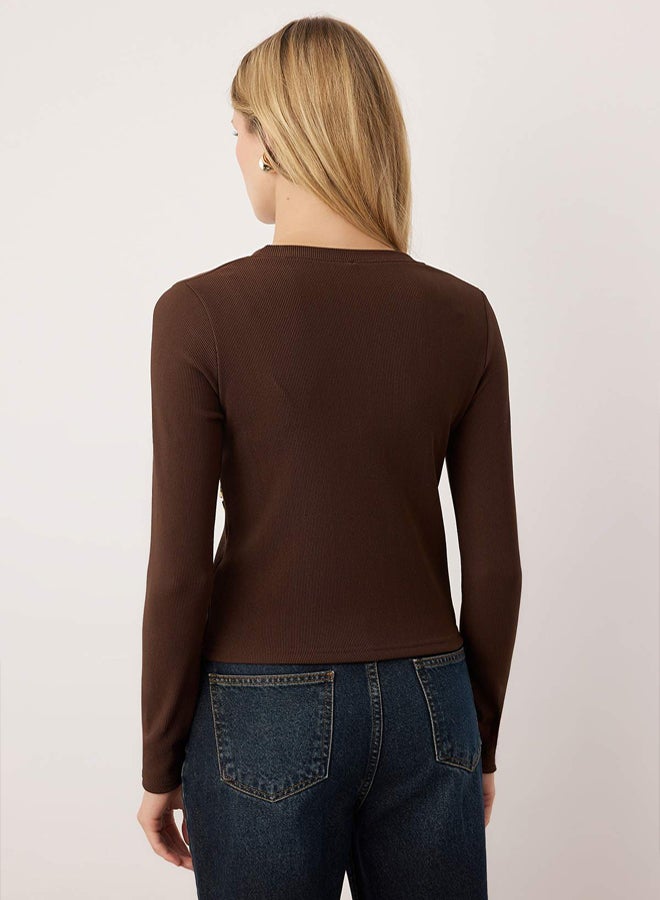 trendyol Brown Accessory Detailed Bodycon Stretchy Knitted Blouse - Image 4
