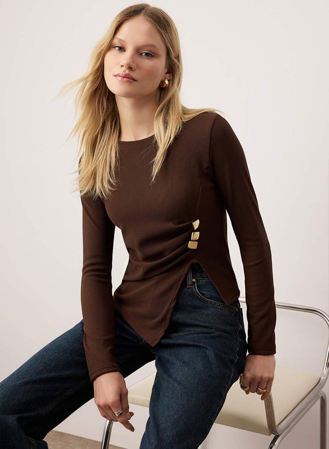 trendyol Brown Accessory Detailed Bodycon Stretchy Knitted Blouse - Image 1