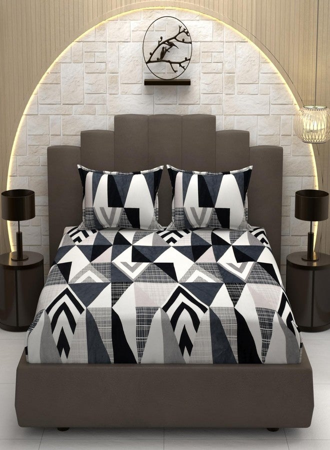 TIB Luxurious Flannel Warm Elastic Fitted Bedsheets Double Bed, 72 x 78 x 8 inch, with 2 Pillow Covers 18x28 Inch. (Tri-Black) - Image 1