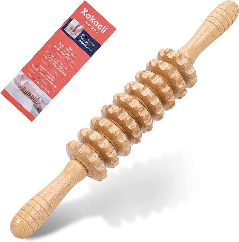 Xokocli Wood Massage Roller Wood Therapy Massage Tools Body Roller Cellulite Roller Fascia Blaster Muscle Roller Wooden Massager for Lymphatic Drainage, Maderoterapia, Pain Relief(White 9-Wheel) - Image 1