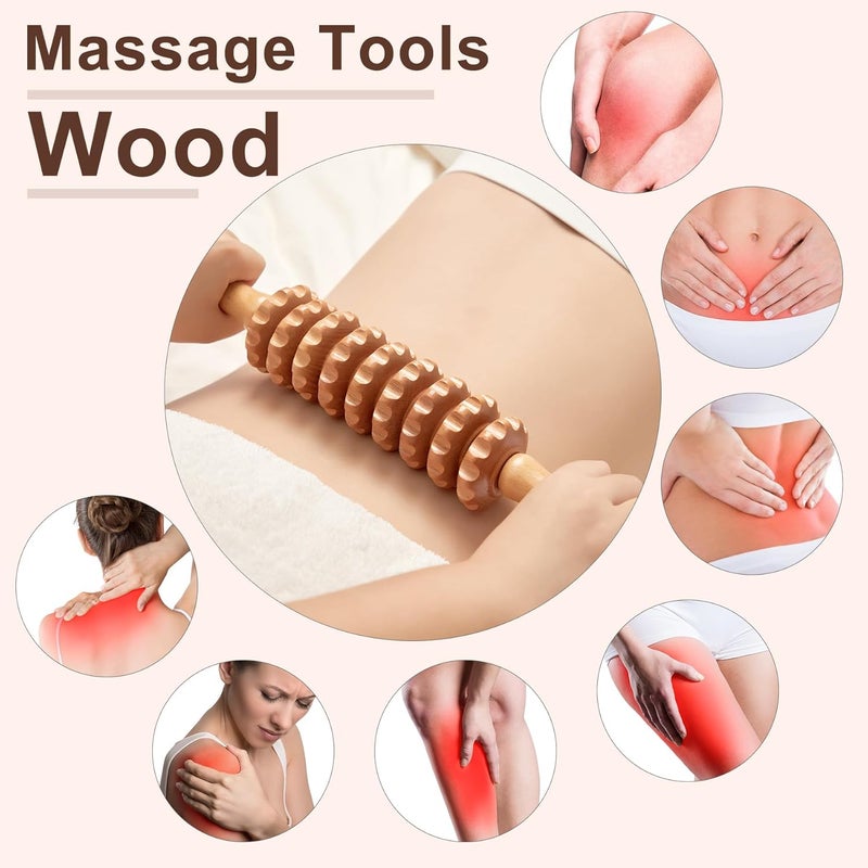 Xokocli Wood Massage Roller Wood Therapy Massage Tools Body Roller Cellulite Roller Fascia Blaster Muscle Roller Wooden Massager for Lymphatic Drainage, Maderoterapia, Pain Relief(White 9-Wheel) - Image 3
