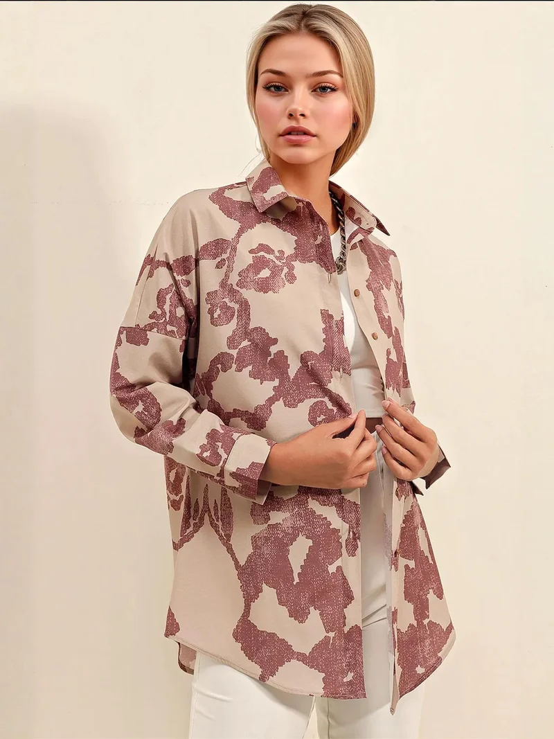 بيغ دارت قميص بأزرار وأكمام طويلة كبير الحجم من