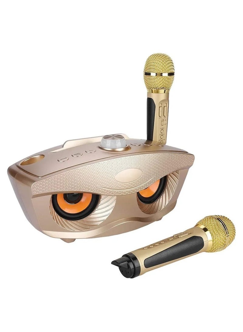 Portable Karaoke Machine with 10W Bluetooth Speaker, 2 Wireless Microphones, 10m Bluetooth Range – Multifunctional Family Karaoke System for Indoor & Outdoor Use (Gold) - Image 2